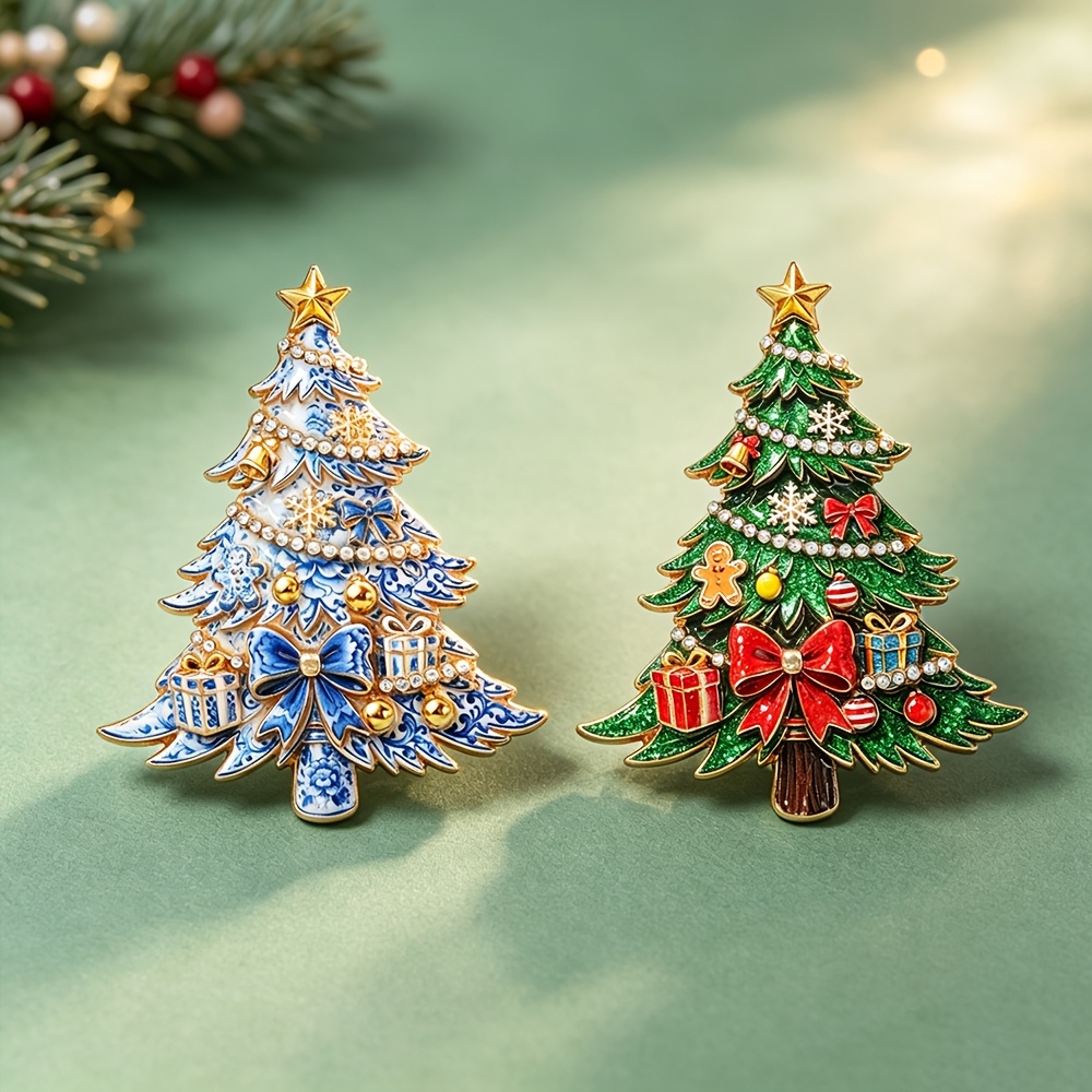 Enamel Rhinestone Christmas Tree Brooch, Vintage Gift